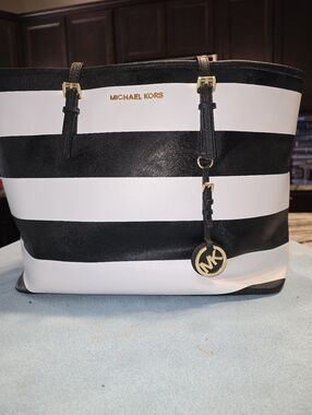 Michael Kors Large Jet set Striped Leather Tote